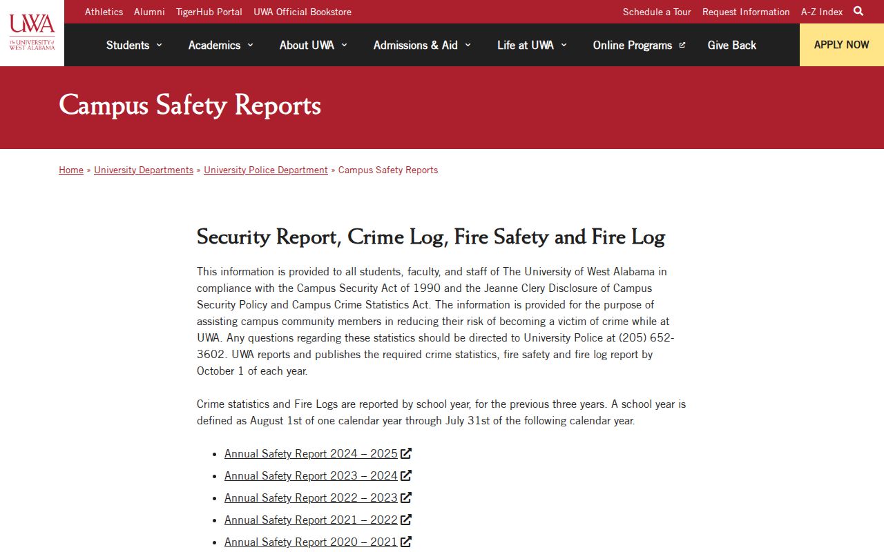 University of West Alabama Police campus safety records for Livingston arrests