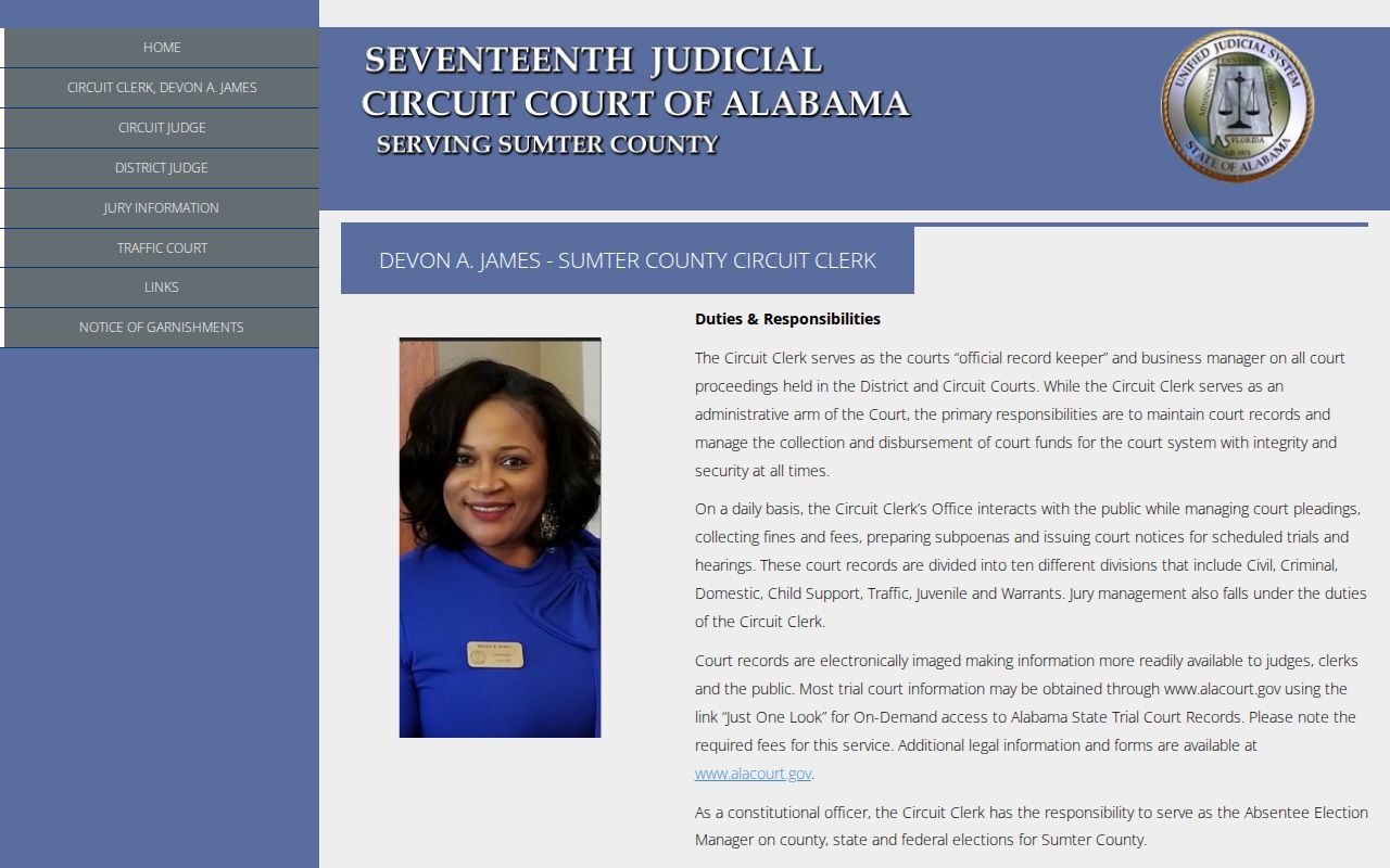 Sumter County warrant and court record route through Circuit Clerk