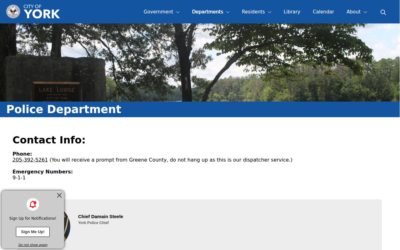 York Police arrest contact and dispatch information for Sumter County records